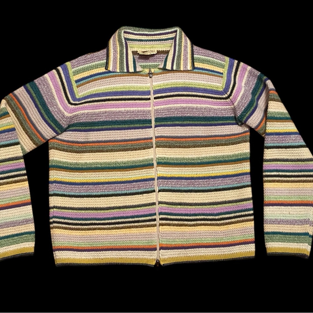 Vintage Diane De Clerq Italy Cashmere Wool Colorful Striped Zip-Up Sweater XL